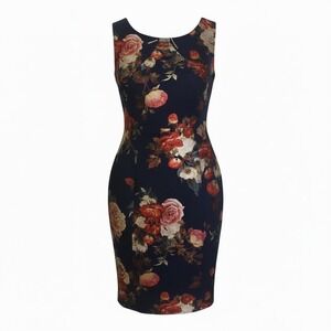 Enfocus Studio Women  NWT Navy Floral Rose Chain Detail Sheath Dress‎ Size 10